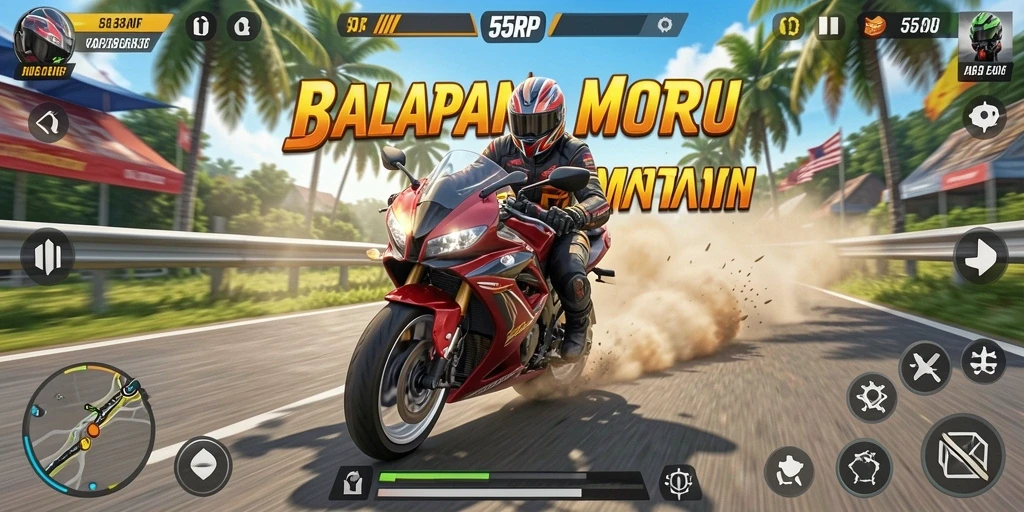 Gameplay seru balapan motor dengan grafis menawan di 55RP.