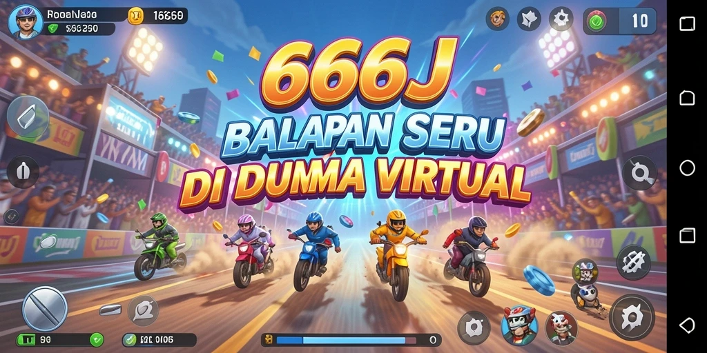 Tampilan gameplay seru dalam balapan 666J dengan fitur kustomisasi.