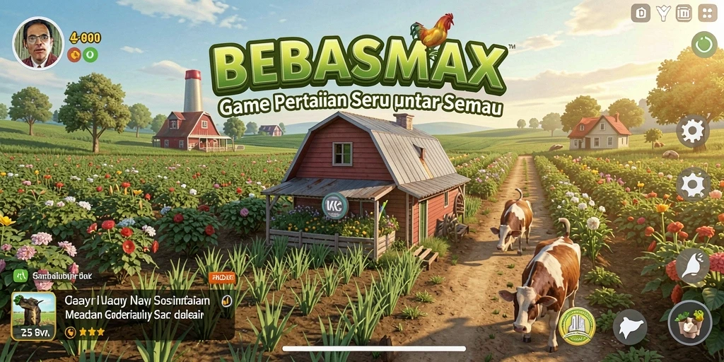 Screenshot gameplay BEBASMAX menampilkan grafis pertanian yang menarik.