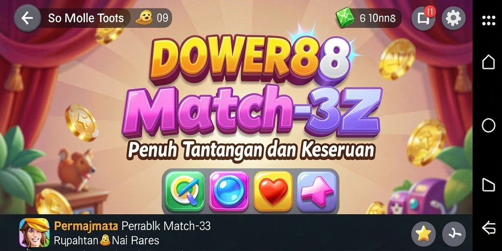 Screenshot dari permainan DOWER88 menunjukkan aksi seru dalam gameplay Match-3.