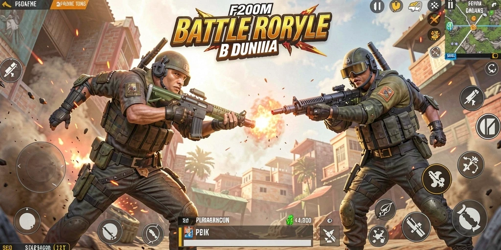 Screenshot F200M menampilkan aksi seru di Battle Royale dengan gameplay yang intens.