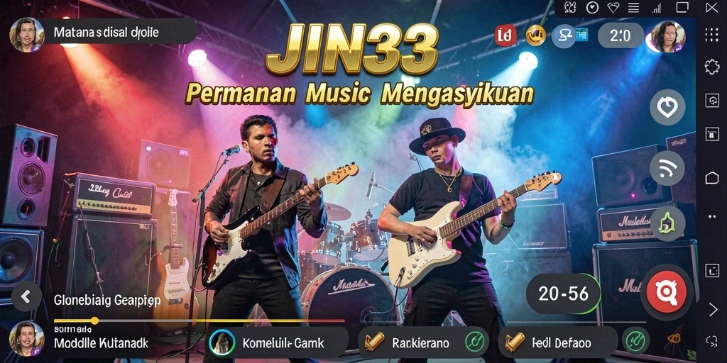 Tampilan gameplay JIN33 dengan berbagai lagu dan tantangan musik.