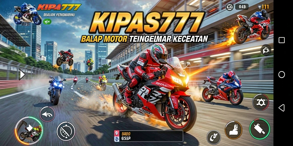 Screenshot gameplay KIPAS777 menampilkan aksi balapan motor yang cepat.