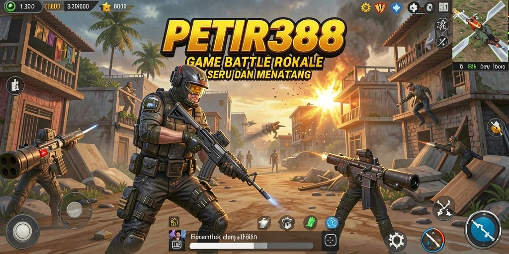 Screenshot gameplay PETIR388 yang menunjukkan pertempuran intens di Battle Royale.