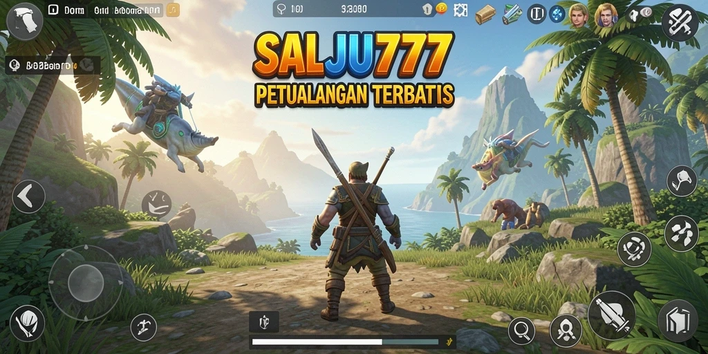 Screenshot utama SALJU777 menampilkan petualangan eksplorasi dunia terbuka.